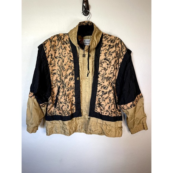 Active Stuff | VINTAGE 90s Gold and Black Windbreaker Jacket Size Medium - Picture 1 of 7